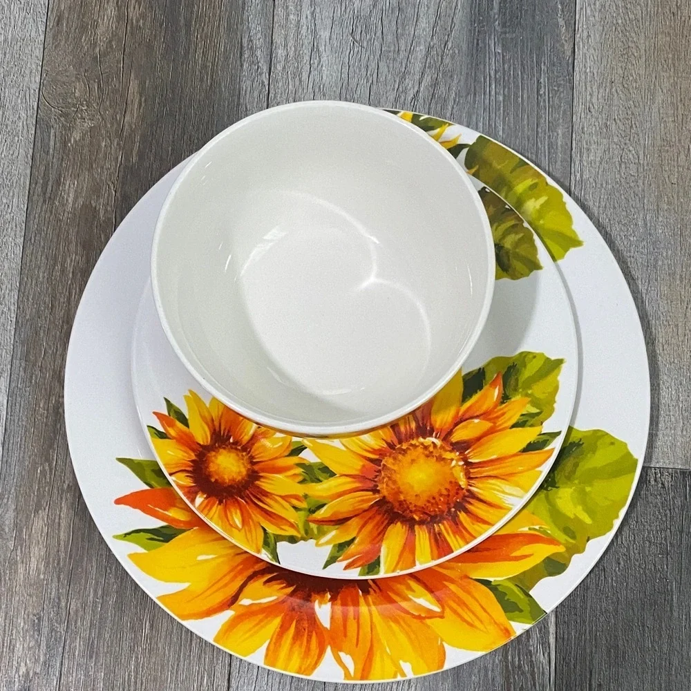 Royal Norfolk Sunflower Dinnerware Set - White and Orange 3 ps.